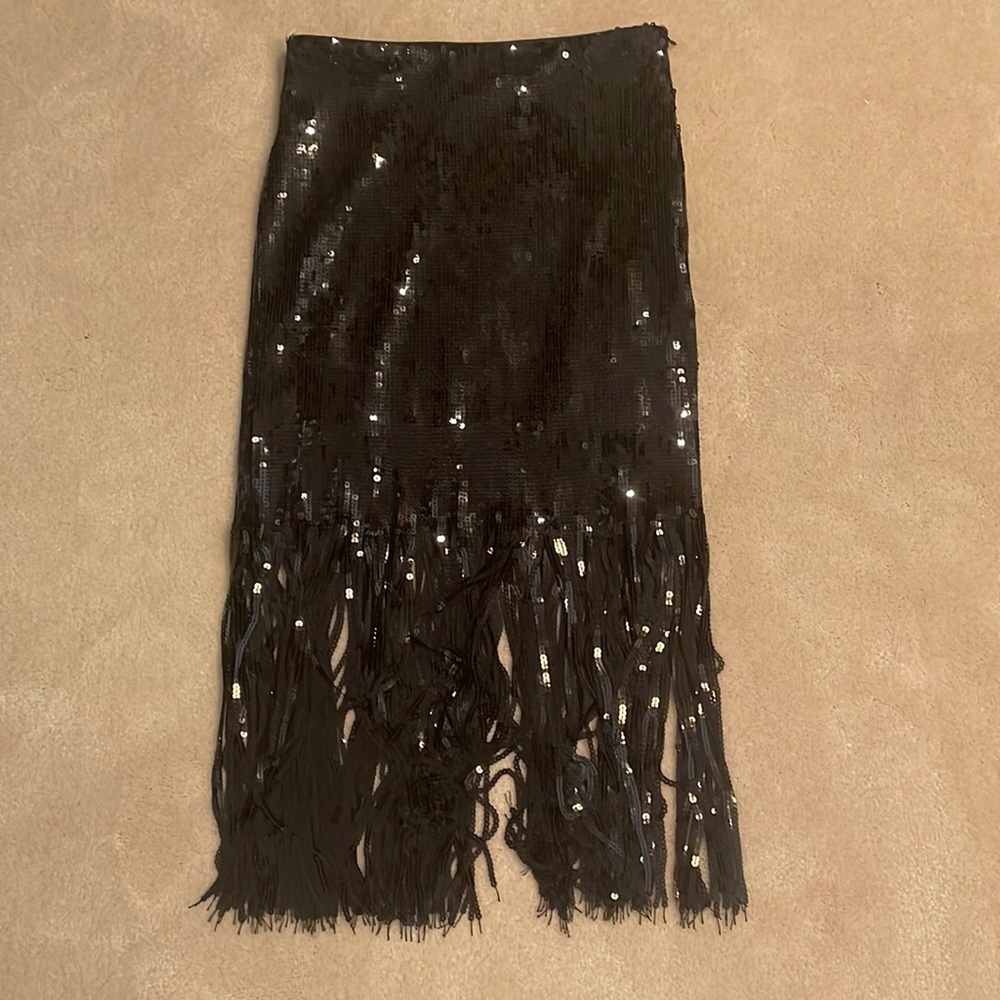 Chic Black Sequin Fringe Pencil Skirt
